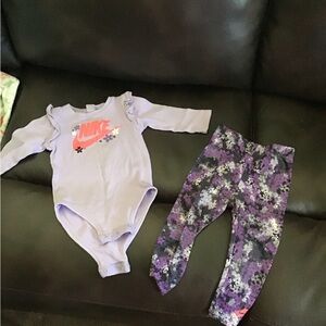 Nike Lavender Bodysuit and Floral Leggings Set